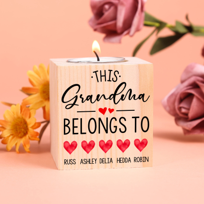 Personalised Wooden Candle Holder Engraved 5 Names Heart Candlestick Grandparents Day Gift for Grandma-Jessemade AU