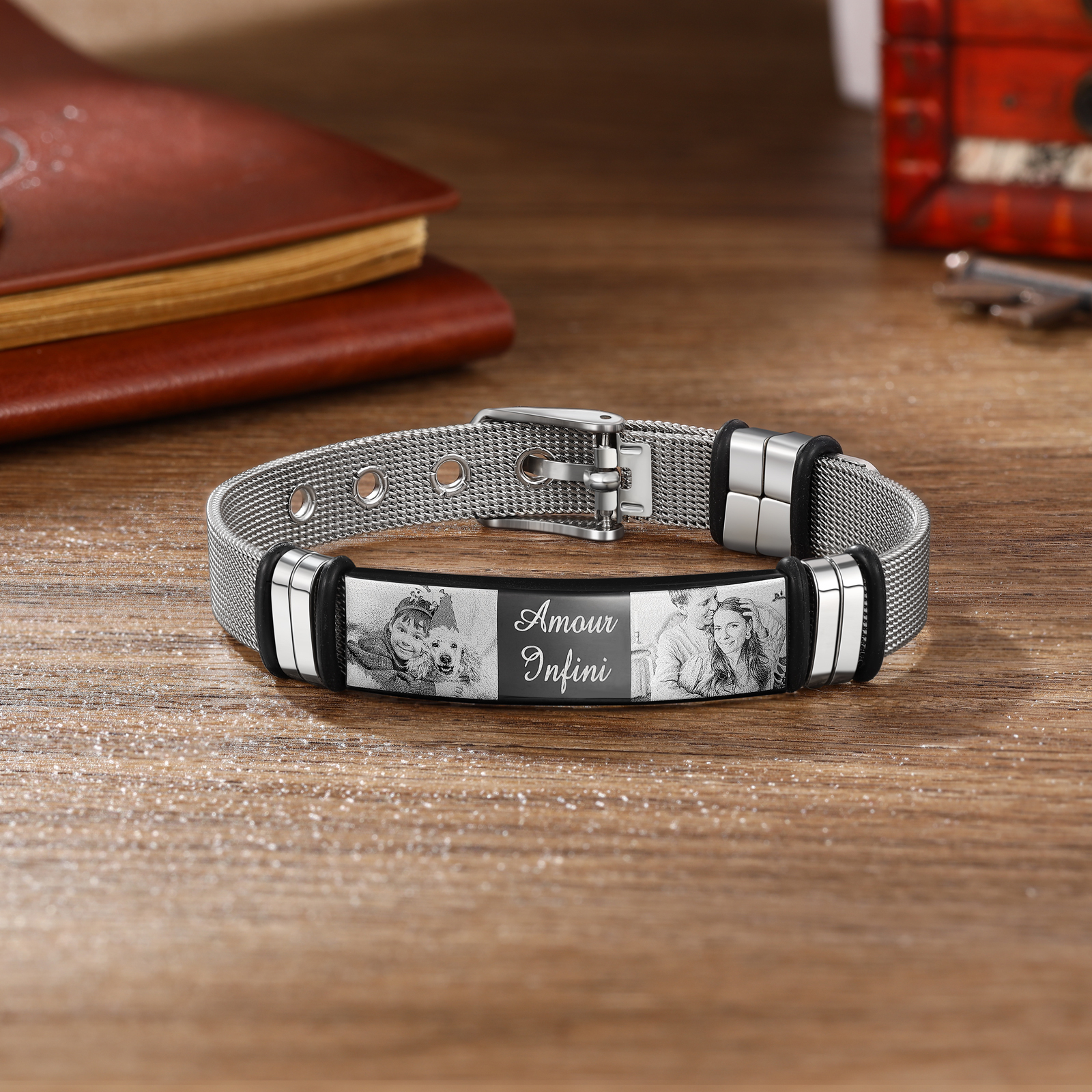 Personalised ID Bar Bracelet Engraved 2 Photos Men Women Bracelet-Jessemade AU