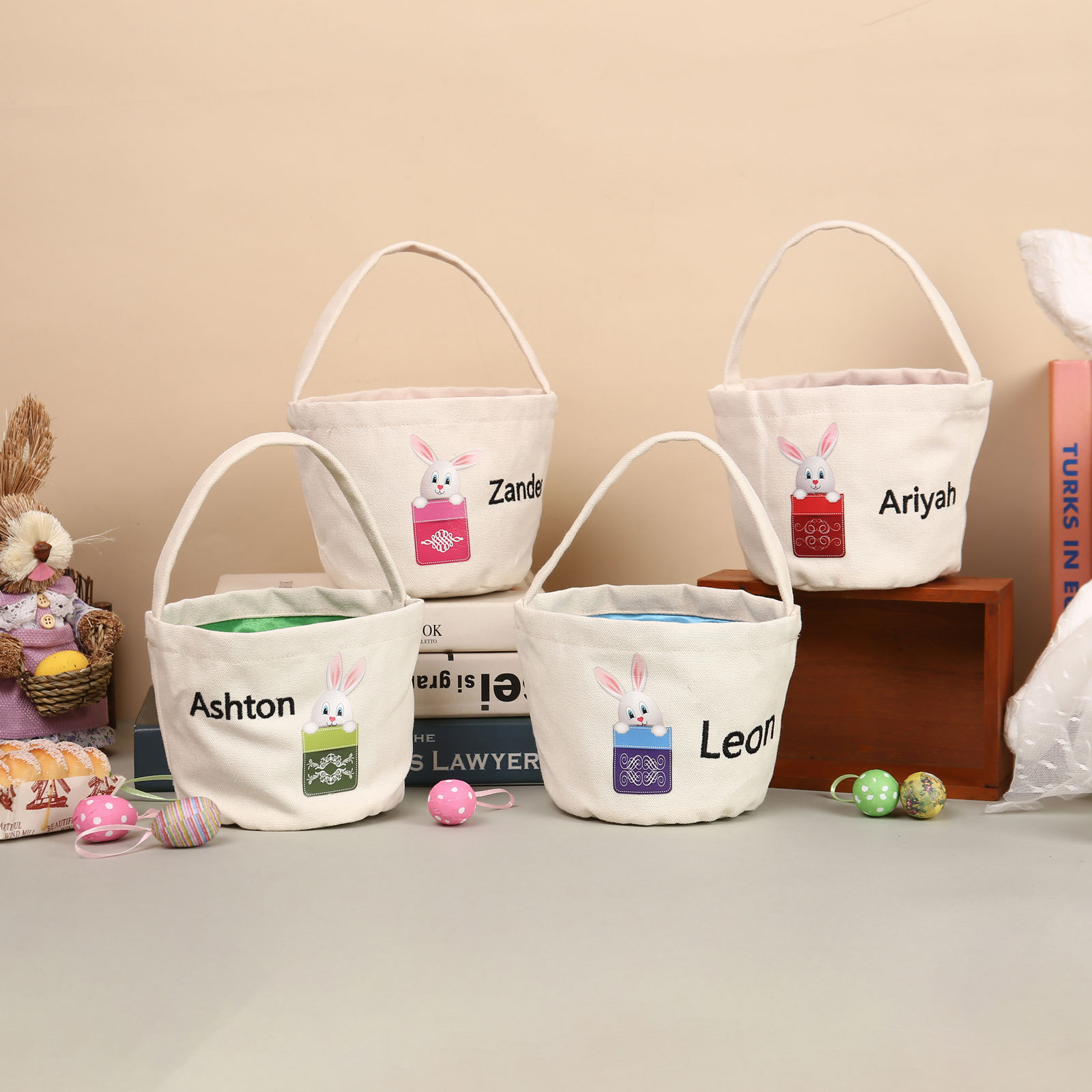 Personalised Bunny Tote Bag Custom Name Bunny Basket Bucket Bag Easter Gift for Him/Her-Jessemade AU