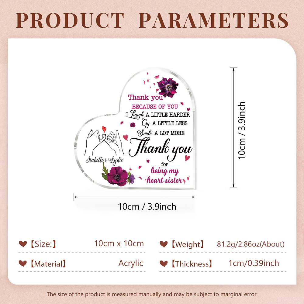 Pinky Swear Acrylic Heart Keepsake Customised 2 Names Violets Ornament "Thank You For Being My Heart Sister" Gift For Sister-Jessemade AU