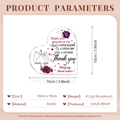 Pinky Swear Acrylic Heart Keepsake Customised 2 Names Violets Ornament "Thank You For Being My Heart Sister" Gift For Sister-Jessemade AU