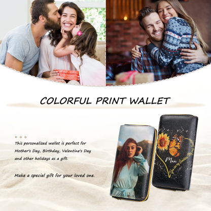 "You Are My Sunshine", Personalised Horse Leather Wallet Engraved 1 Photo Zip Wallet Long Purse Gifts for Her-Jessemade AU