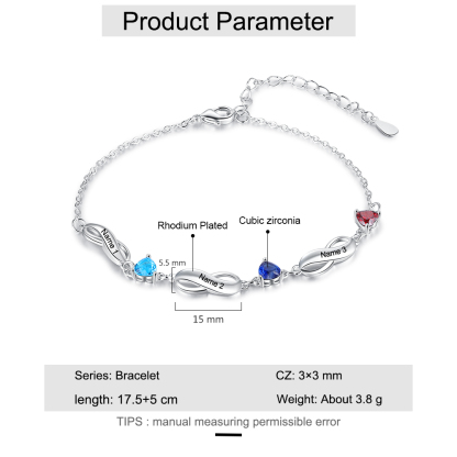 Personalised Infinity Bracelet With 3 Birthstones Engraved Names Bracelet Gift For Women-Jessemade AU