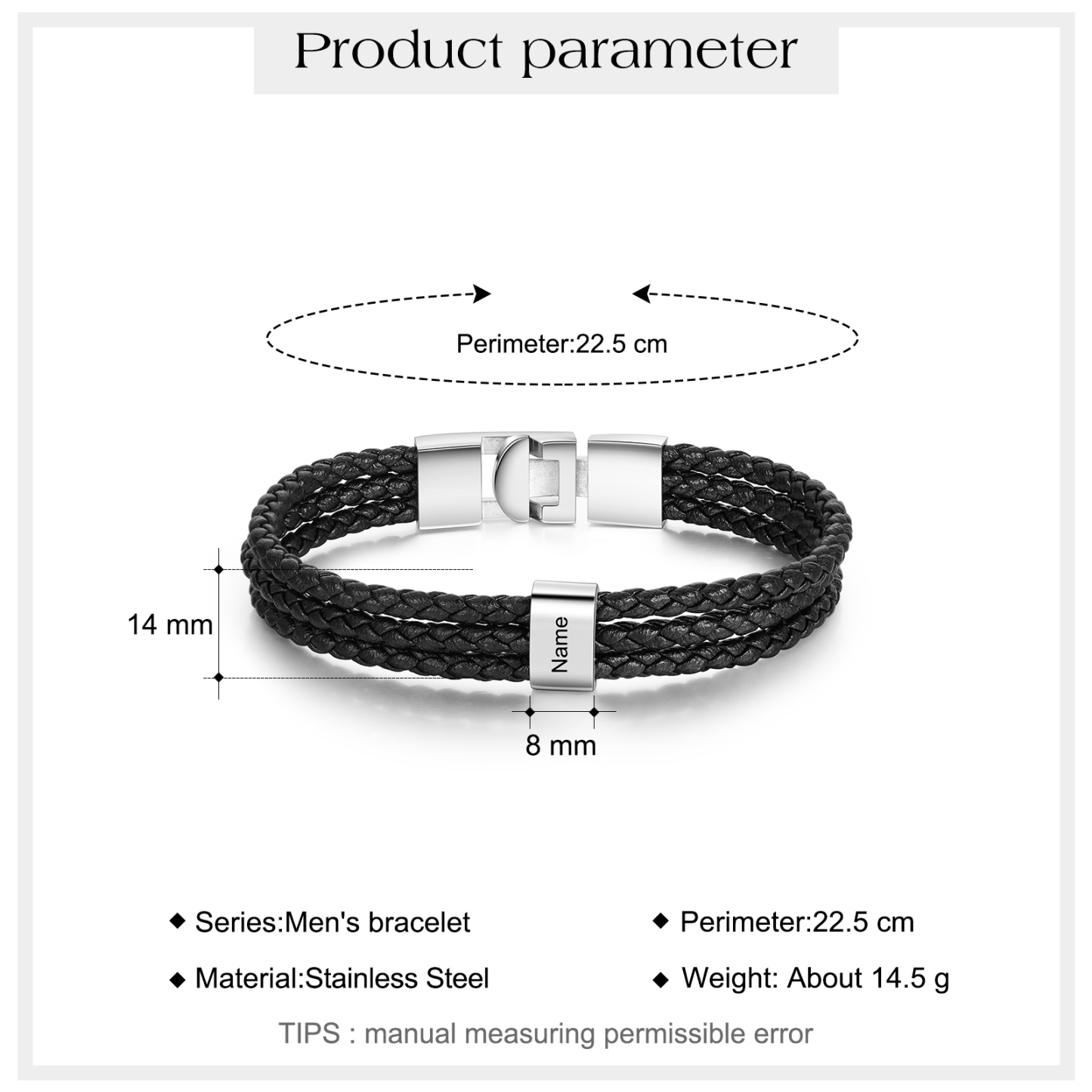 Personalised Braided Leather Bracelet Engraved 1 Name Men's Bracelet Gifts For Him-Jessemade AU