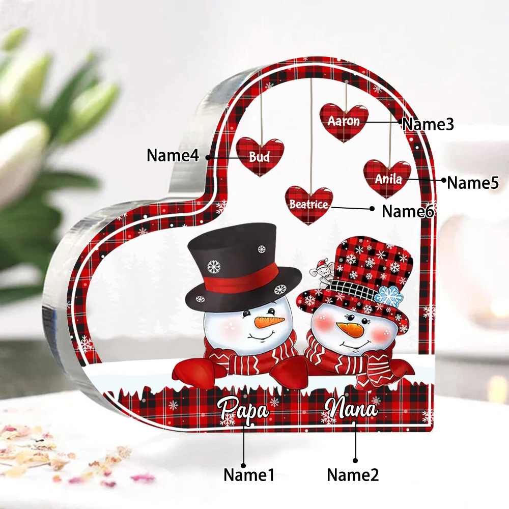 Acrylic Heart Keepsake Customised 6 Names Christmas Snowman Decor Personalised Gifts for Grandma Mum-Jessemade AU