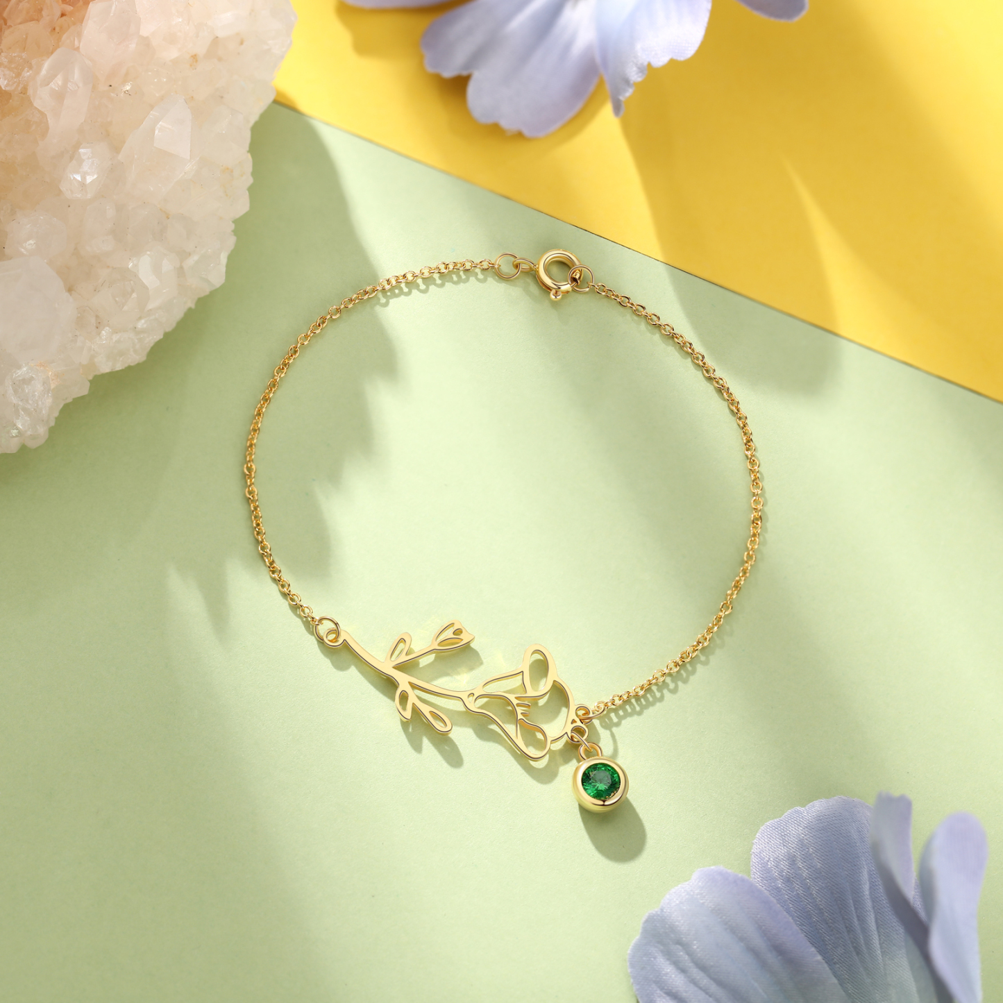 Personalised Birthflower Bracelet With 1 Birthstone Gift For Women-Jessemade AU
