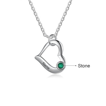 Personalised Heart Necklace With 1 Birthstone Engraved Names Gift For Her-Jessemade AU