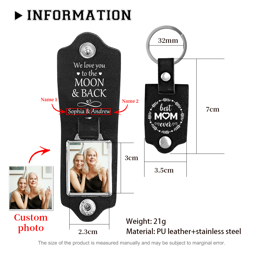 Personalised Leather Keychain Custom Photo & 2 Names Keychain Gifts For Her - Best Mom Ever-Jessemade AU