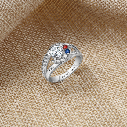 Personalised Moon Star Ring With 2 Birthstones Custom Names Best Gift For Women-Jessemade AU