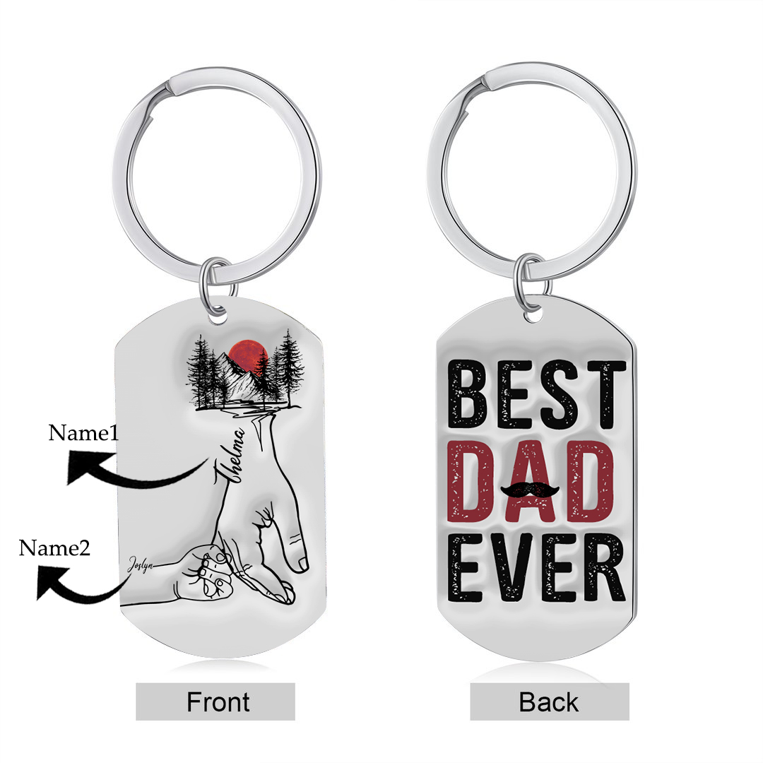 Best Dad Ever - Personalised 2 Names Holding Hands Keychain Custom Family Keychain Father's Day Gifts-Jessemade AU