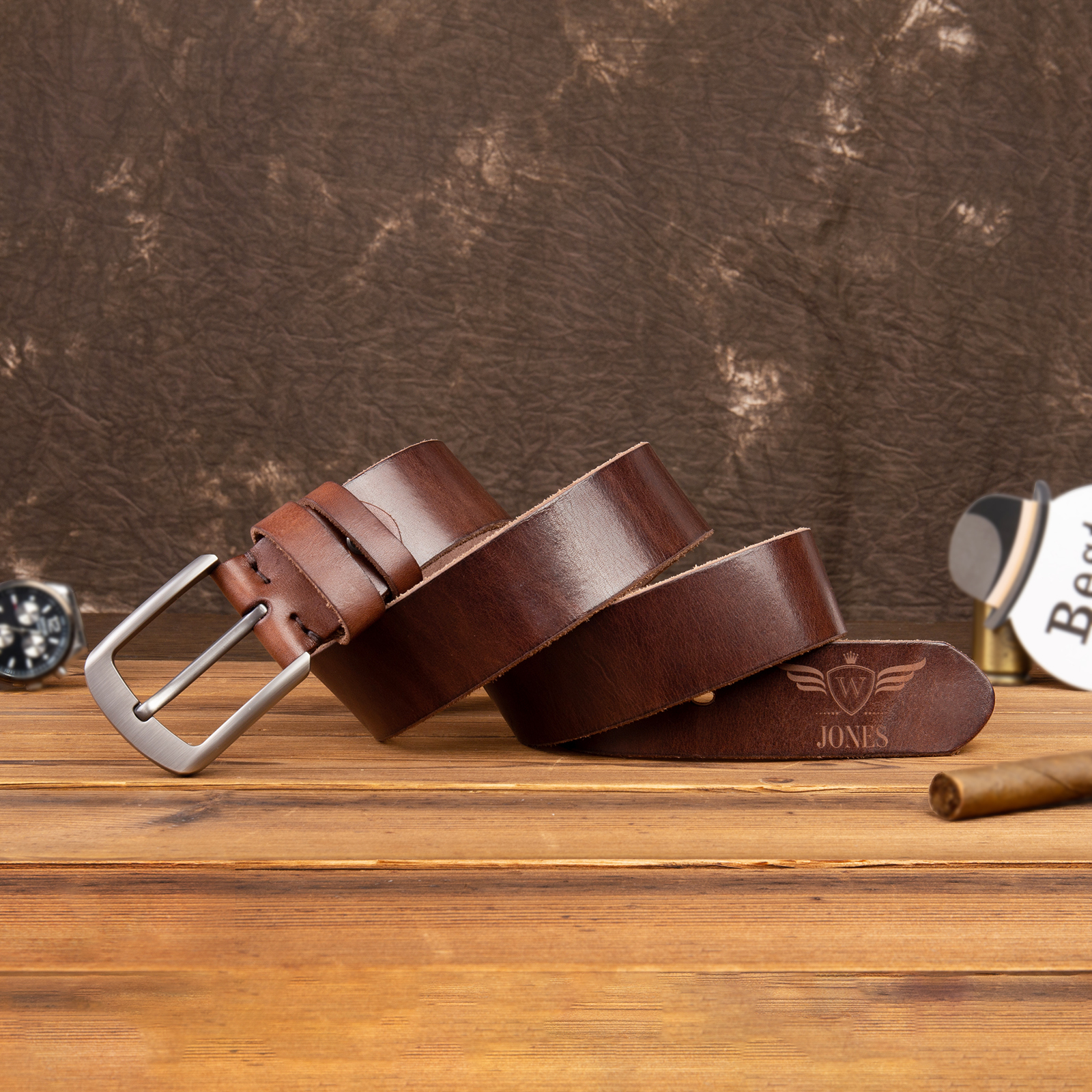 Customised Genuine Leather Belt Engraved Names Men's Belt for Him-Jessemade AU