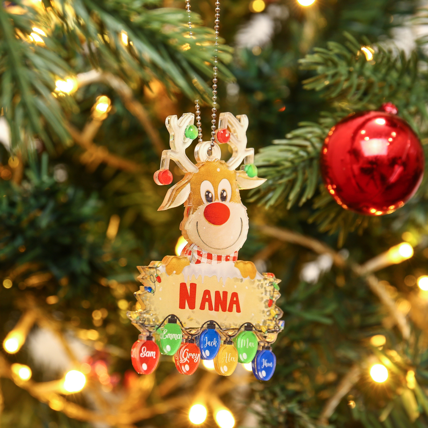 7 Names - Personalised Acrylic Christmas Reindeer Ornaments Customised Text & Name Xmas Pendant Gifts for Family-Jessemade AU