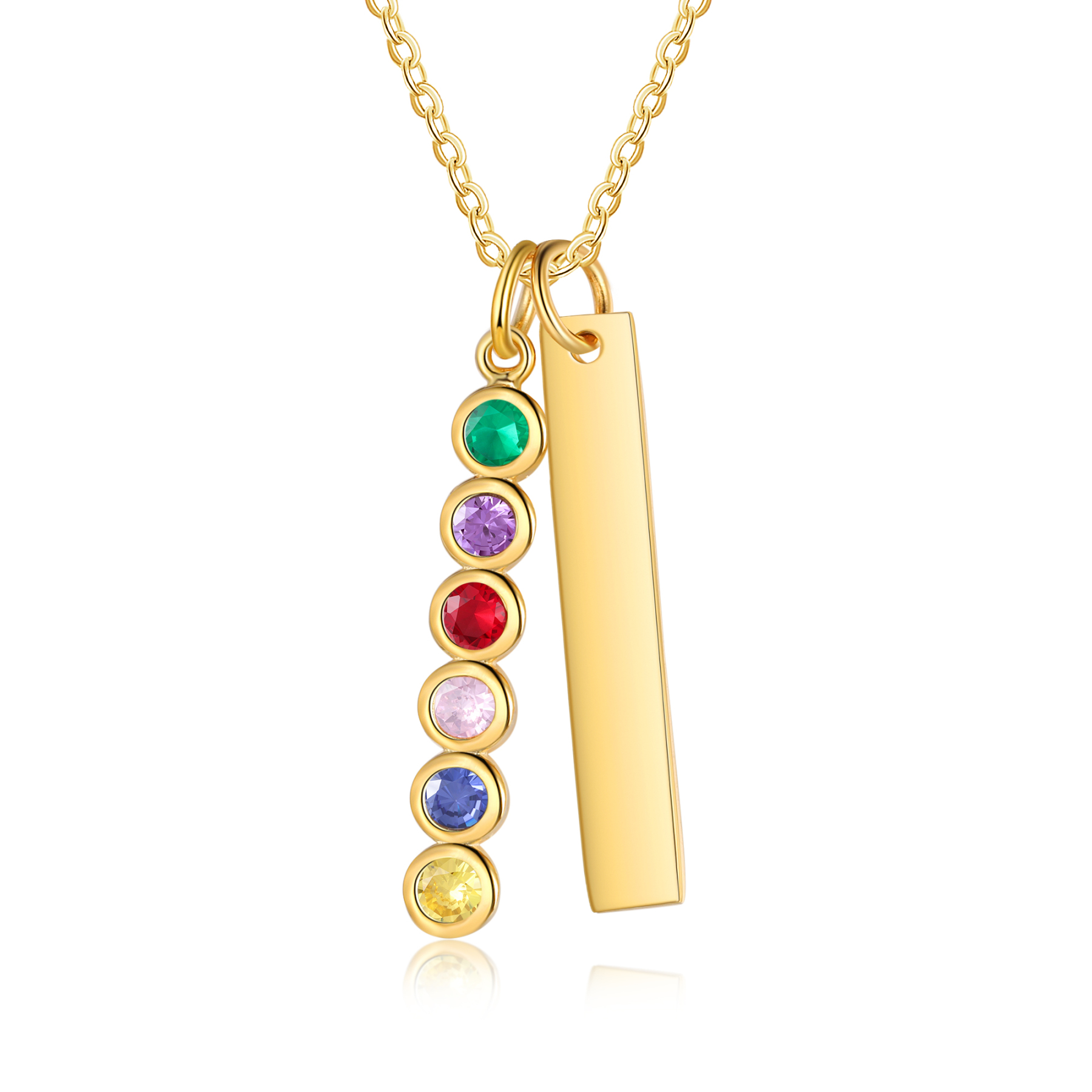 Personalised Bar Pendant Necklace Custom 6 Birthstones & 1 Text Necklace Birthday Gift for Her-Jessemade AU