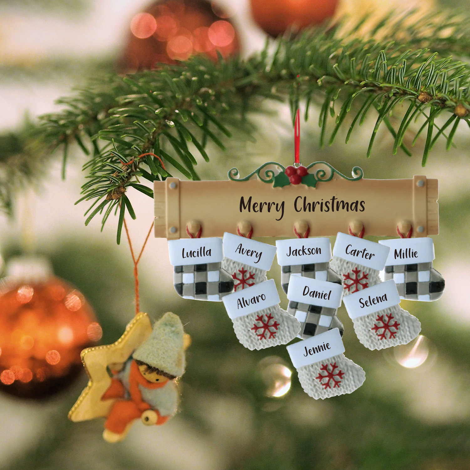 9 Names - Personalised Christmas Stockings Ornaments Customised Name & Text Christmas Decor Wooden Gifts for Family Friends-Jessemade AU