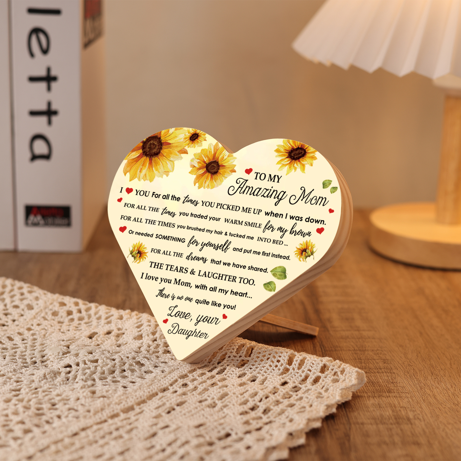 To My Amazing Mom I ❤️ U Wooden Flowers Heart Keepsake Desktop Ornament Mothers Gifts-Jessemade AU