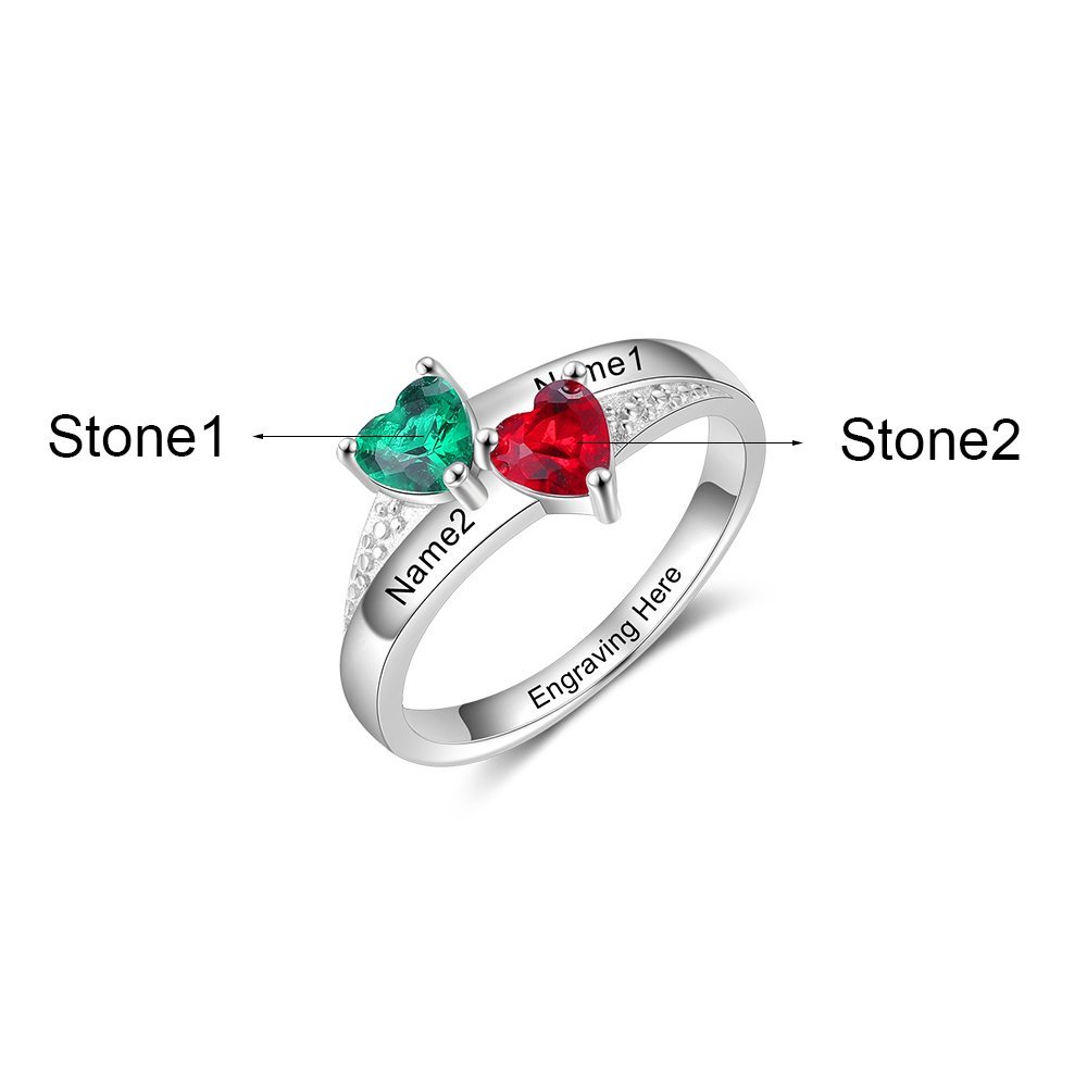 Family Ring Promise Ring Personalised 2 Birthstones Ring With Names Gifts for Her-Jessemade AU