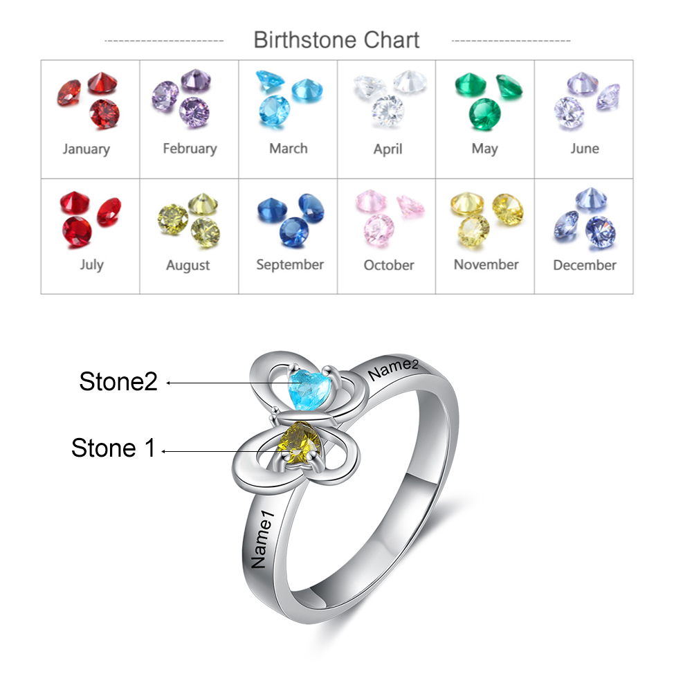 Personalised Mothers Ring with 2 Birthstones Engraved 2 Names Ring Gifts for Her-Jessemade AU
