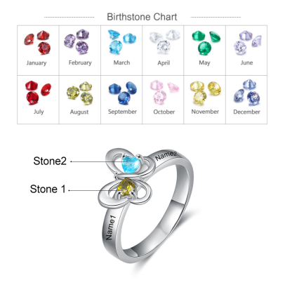Personalised Mothers Ring with 2 Birthstones Engraved 2 Names Ring Gifts for Her-Jessemade AU