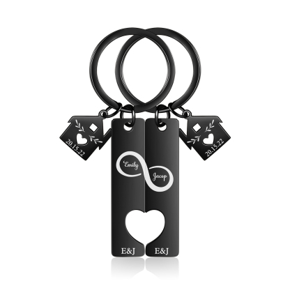 2 PCS Couple Keychain Set Custom 2 Names & Letters & Dates Keyring Infinity Keychain Romantic Personalised Gift for Him/Her-Jessemade AU