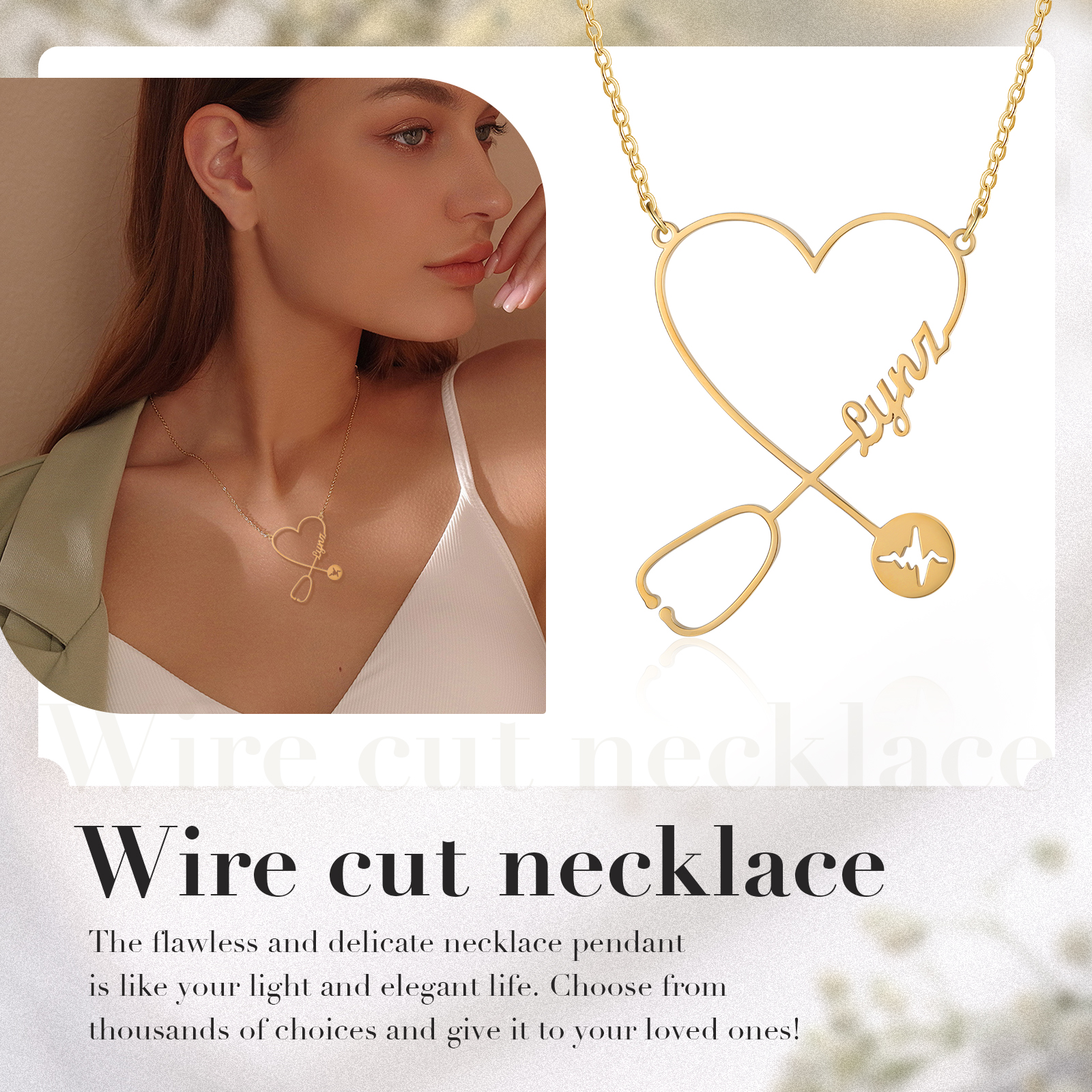 Stethoscope Name Necklace Heart Shape Personalised Name Necklaces Gift for Nurse-Jessemade AU