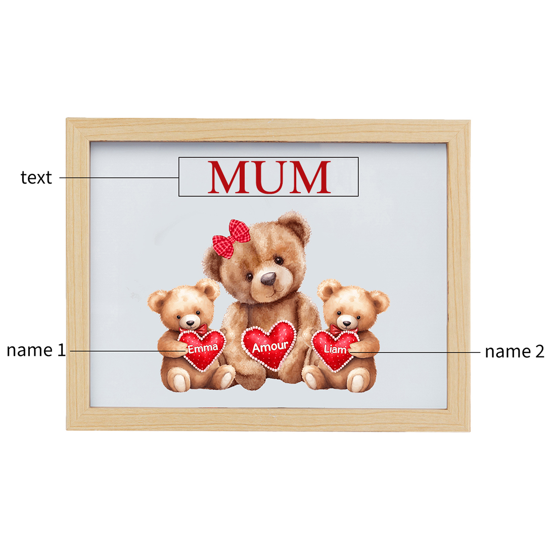 Personalised Frame Night Light Custom 1 Text  & 2 Names Teddy Bears Family Ornament Gifts for Mother/Grandma-Jessemade AU