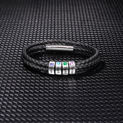 Personalised 3 Layer Leather Bracelet with 4 Beads Engraved Names Men's Bracelets for Him-Jessemade AU