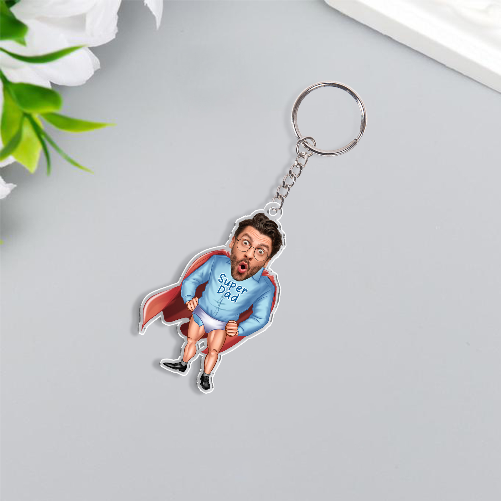 Custom Photo & Text Acrylic Keychain Superman Funny Hanging Ornament Creative Personalised Gift for Him-Jessemade AU