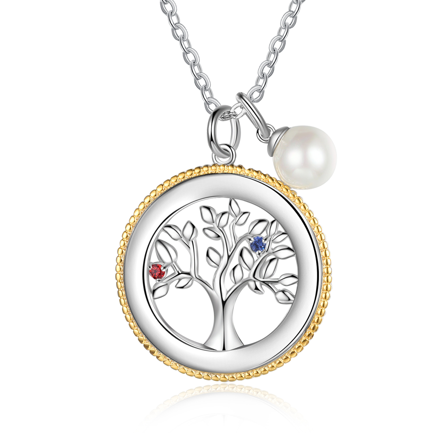 Personalised Family Tree Necklace With 2 Birthstones Engraved Names Necklace Gift For Women-Jessemade AU