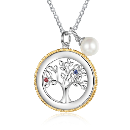 Personalised Family Tree Necklace With 2 Birthstones Engraved Names Necklace Gift For Women-Jessemade AU