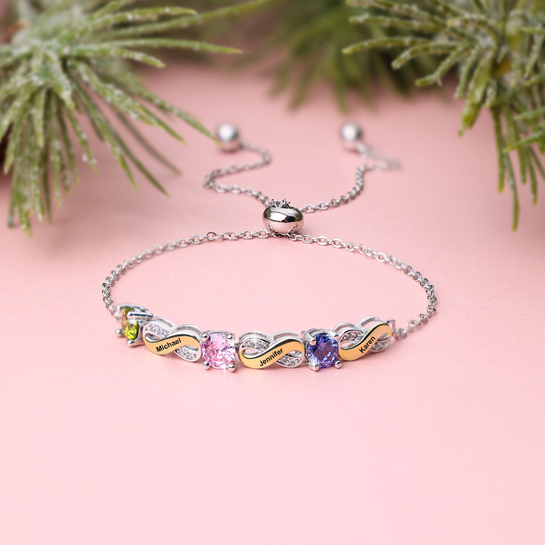 Mother & Family Bracelet with Birthstones Engrave 3 Names Infinity Bracelet Gifts for Mum-Jessemade AU