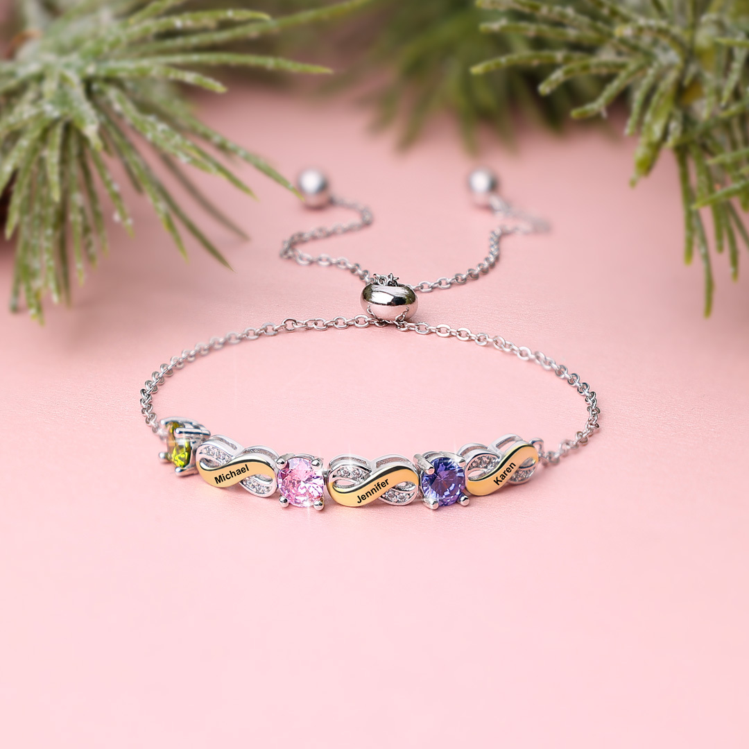 Mother & Family Bracelet with Birthstones Engrave 3 Names Infinity Bracelet Gifts for Mum-Jessemade AU