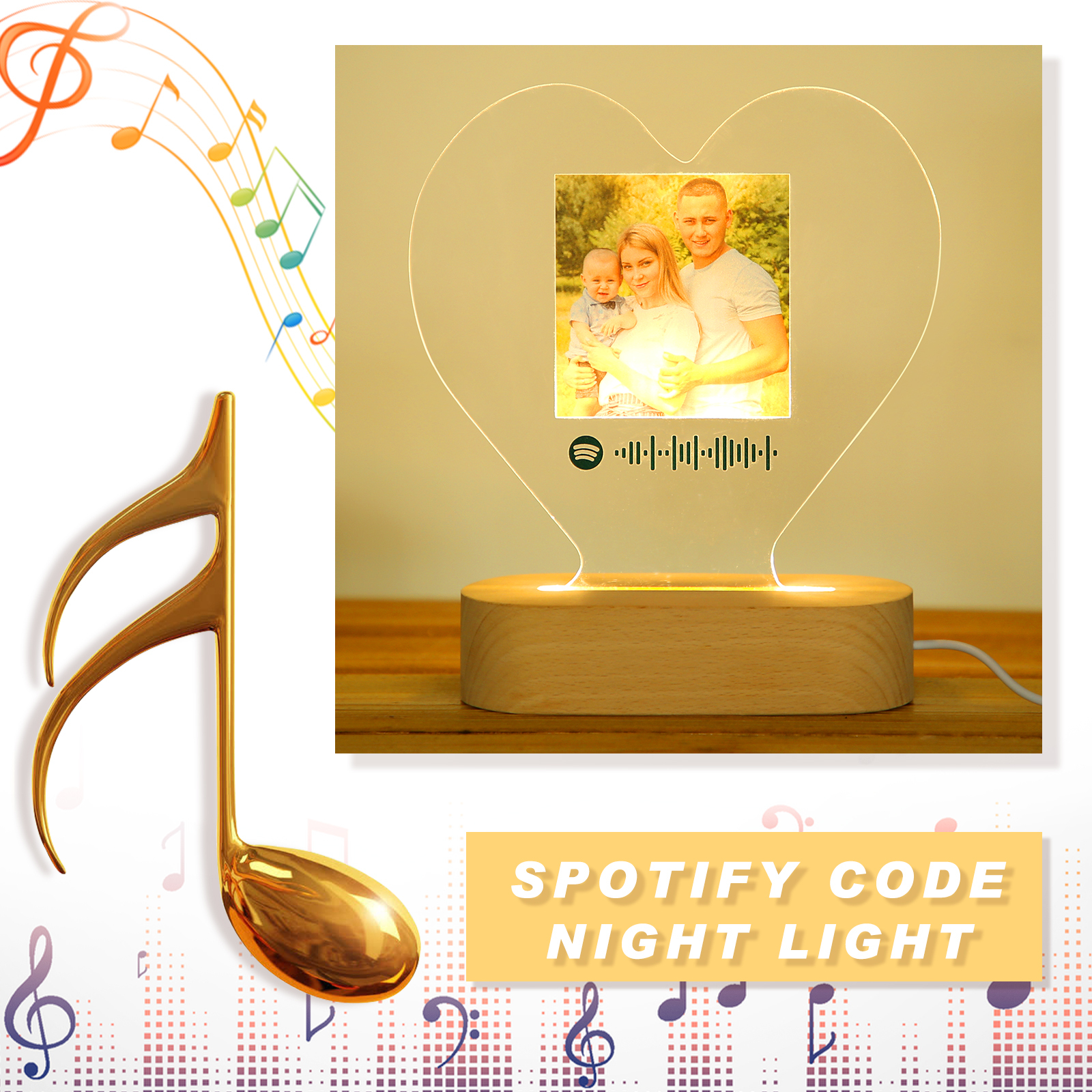 Personalised Spotify Code Photo Heart LED Night Light-Jessemade AU