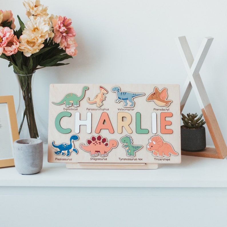 Personalised Wooden Dinosaur Name Puzzle Educational Gifts for Toddlers-Jessemade AU