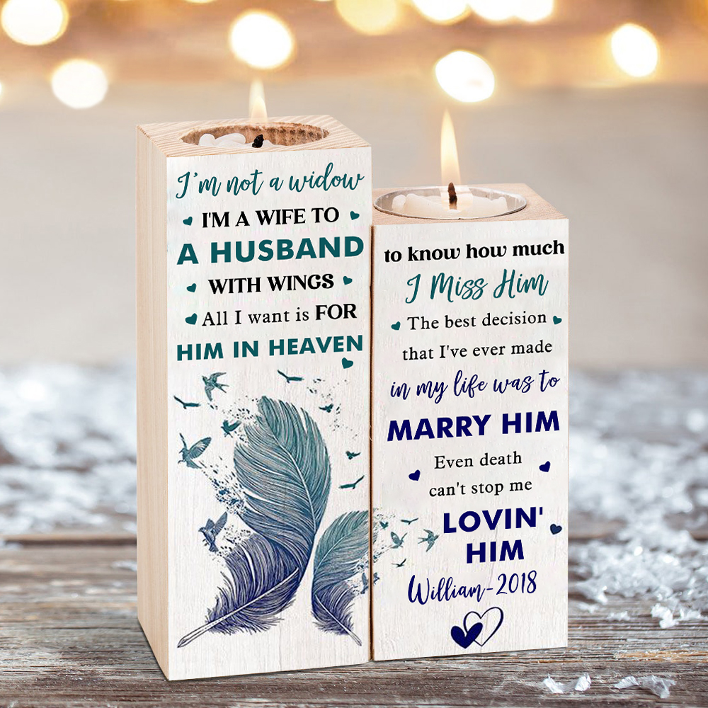 Wooden Candle Holder Custom Name & Year Candlesticks "I'm A Wife To A Husband With Wings" Memorial Gifts-Jessemade AU