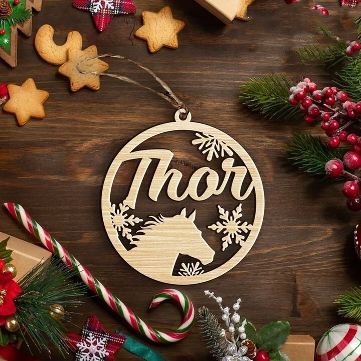 Wooden Horse Ornament Personalised Name Christmas Gifts-Jessemade AU