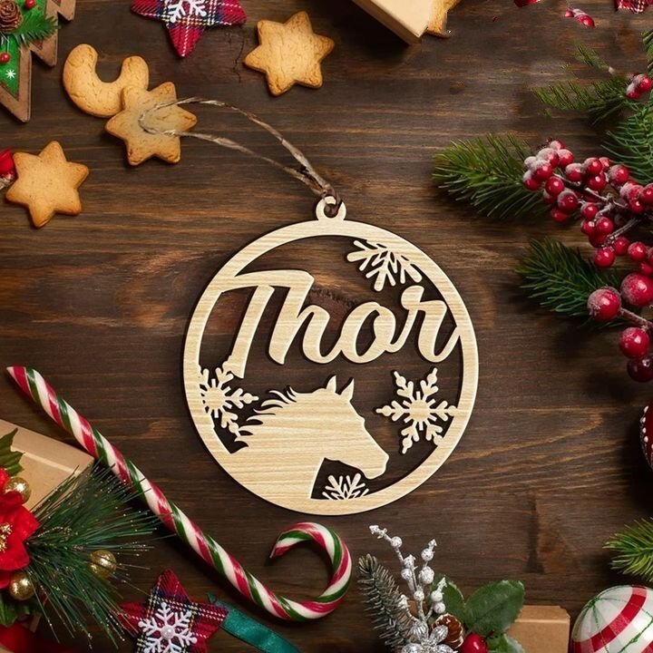 Wooden Horse Ornament Personalised Name Christmas Gifts-Jessemade AU
