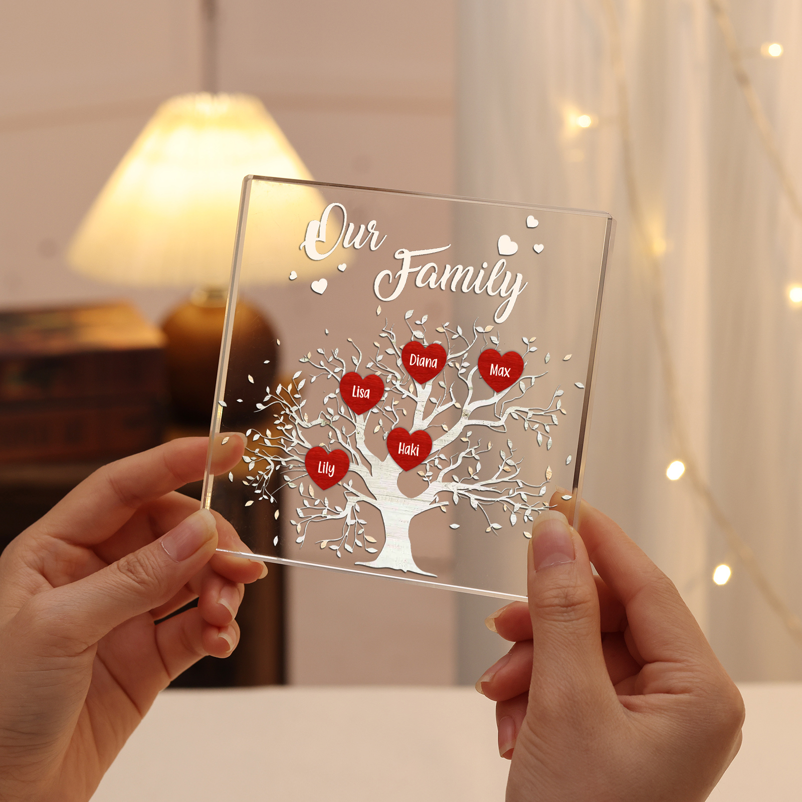 Personalised 5 Names & 1 Text Acrylic Square Keepsake Family Tree Rectangle Plaque Father's Day Gifts for Dad/Mom-Jessemade AU