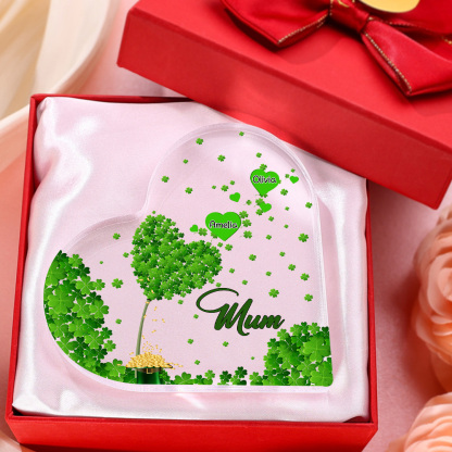 2 Names - Personalised Acrylic Heart Keepsake Custom Text Four-Leaf Clover Ornament Gift for Mother/Grandma-Jessemade AU