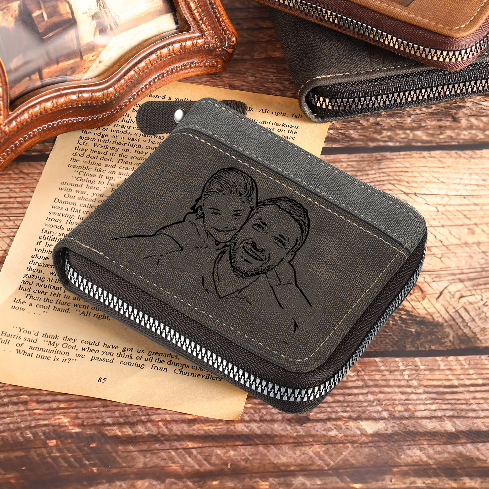 Personalised Photo & Text Billfold Wallet Custom Men's Leather Wallet Zipper Gift for Him-Jessemade AU