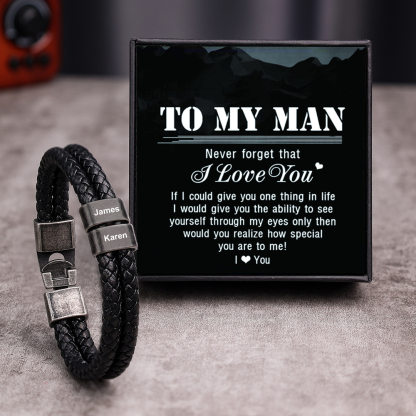 Personalised Men Leather Bracelet with 1 Name Beaded Wrap Bracelet Retro Style For Him-Jessemade AU