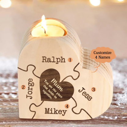 To My Mum Personalised 4 Names Puzzle Candle Holder Wooden Candlestick "You Are The Piece That Holds Us Together"-Jessemade AU