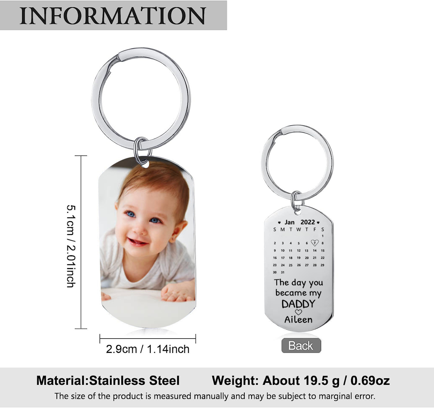 Personalised Calendar Keychain Custom Photo & Name Keychain Gifts For Daddy/Mommy/Mummy-Jessemade AU