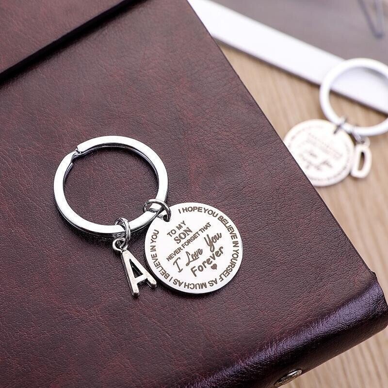 To My Son & Daughter Initial Keychain "Never Forget That I Love You Forever"-Jessemade AU