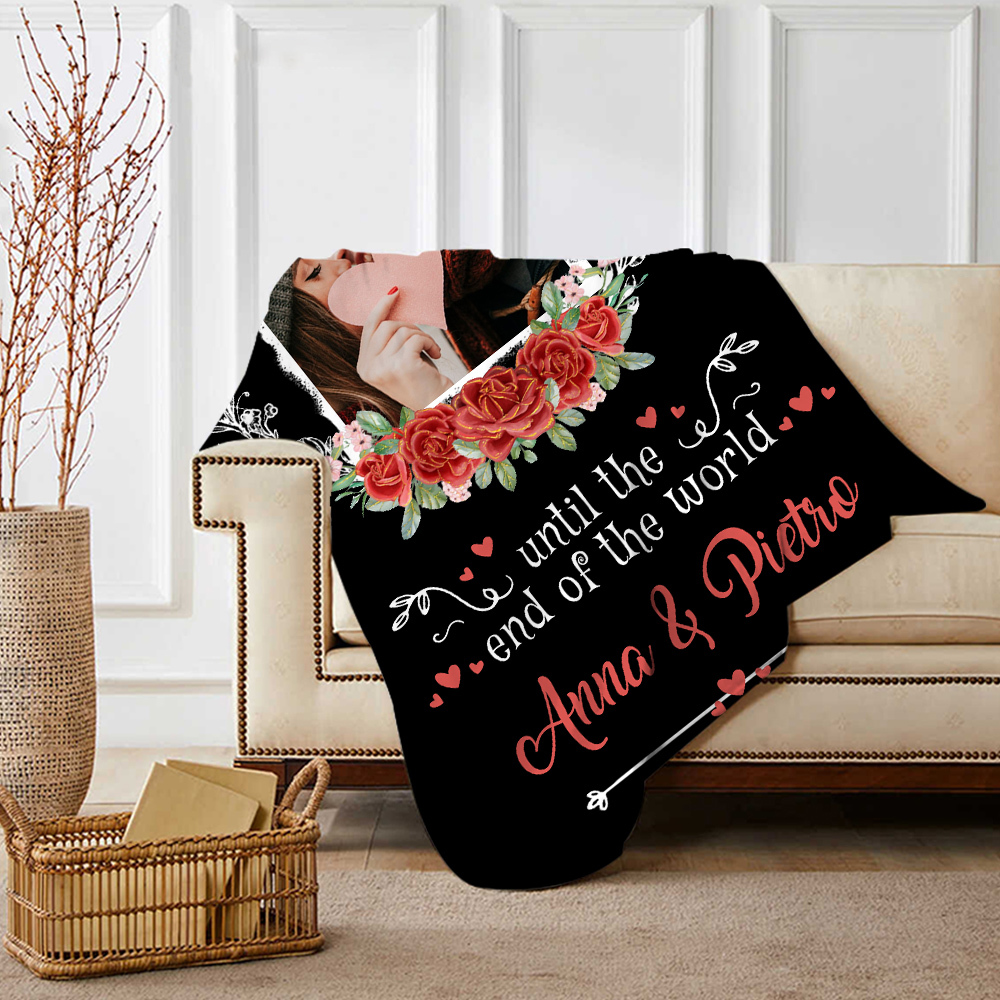 Personalised Couple Photo Blanket Customised 2 Names Blanket Valentine's Day Gifts - I Love You Until the End of the World-Jessemade AU
