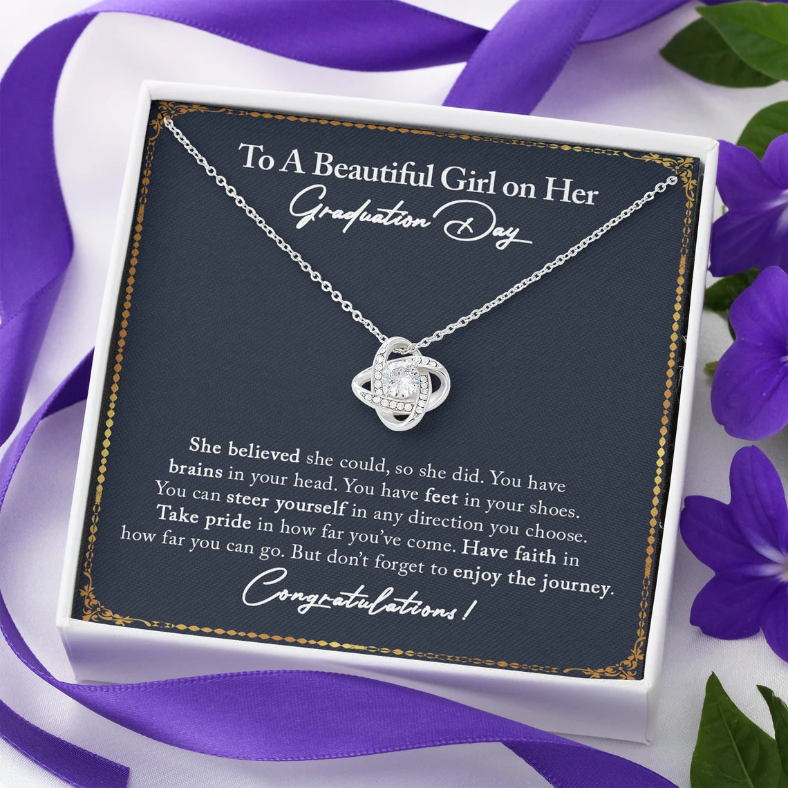 To A Beautiful Girl Love Knot Necklace Graduation Gift-Jessemade AU