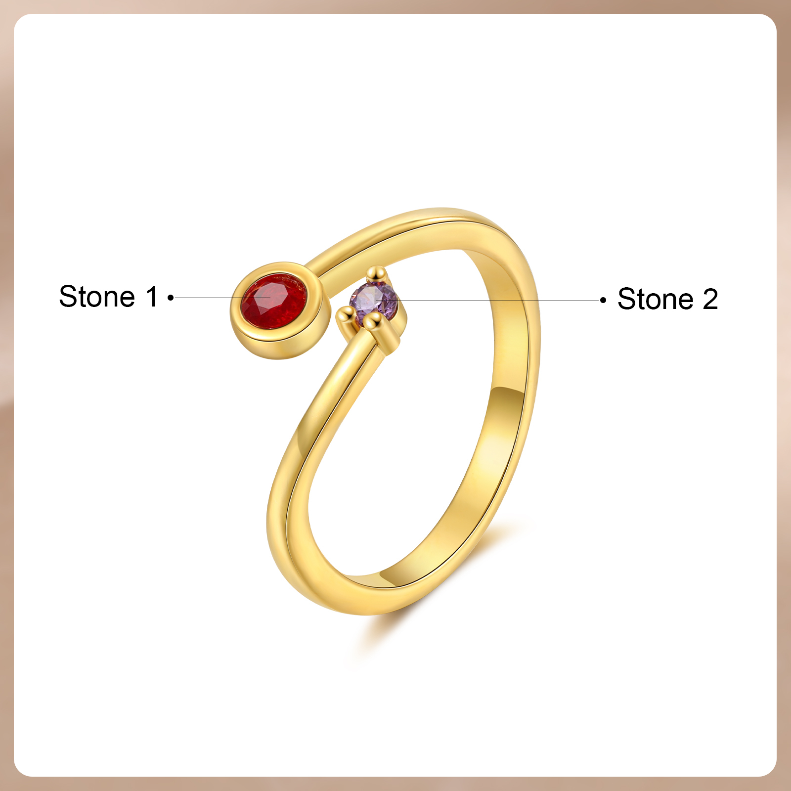 Personalised Women's Ring Custom 2 Birthstones Open Ring Birthday Gift for Ladies Girls-Jessemade AU