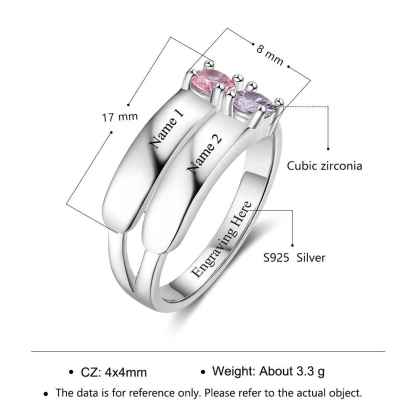 S925 Silver Ring Personalised 2 Birthstones Promise Ring With Names Gifts For Her-Jessemade AU