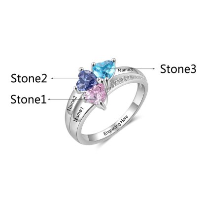 Personalised 3 Birthstones Mothers Ring With Names Gifts For Her-Jessemade AU