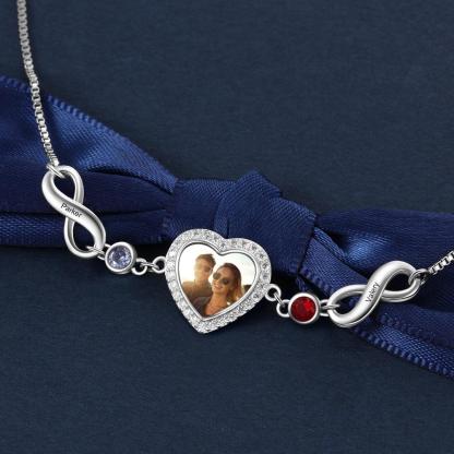 Personalised Heart Photo Bracelet With Birthstones Custom Photo Bracelet Gifts For Her-Jessemade AU