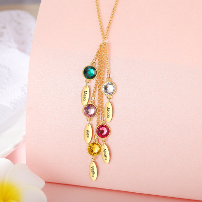 Personalised Bar Necklace With 5 Birthstones Engraved Names Necklace Best Gift For Mother-Jessemade AU